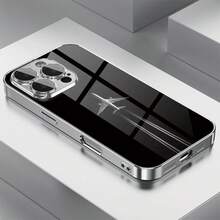 1件極簡飛機創意圖案玻璃材質手機殼，適用於 iPhone - 銀色 - 查看 1