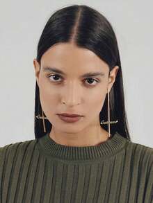 [ZzAi Custom]1 Pair Personalized Custom Name Geometric Pattern Earrings, Cross Design, Gold/Silver Color Options, Smooth Lines, Shoulder-Drop Style, Unique Personalized, Minimalist Fashion - Cross Earrings - View 8
