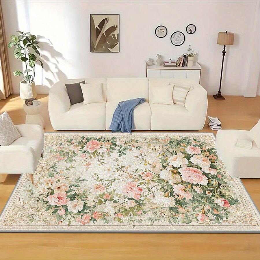 Velvet Weight 950g/M², Thickness 8.6mm, 1pc. Exquisite Floral Pattern Large Carpet, Soft And Comfortable Touch, Suitable For Bedroom Use, Machine Washable And Easy To Clean, Suitable For Indoor Use.