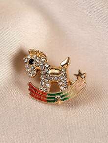 1pc Rainbow Pony Brooch, Anti-Exposure Brooch, High-End Luxury Versatile Niche High-Quality Corsage - Gold - View 4