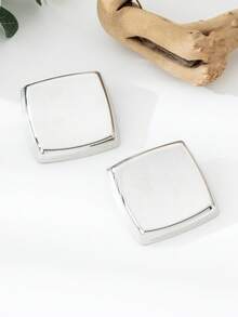 Fashion Minimalist Cold Style Geometric Square Earrings Women's Jewelry High-End Vintage Versatile Gift - Silver - View 5