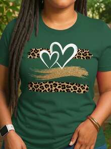 Playera camiseta gráfica dama mujer manga corta cuello redondo básica cómoda fresca ligera estampado conazones rayas animal print leopardo glitter brillos moderno juvenil femenino - Verde - Ver 1