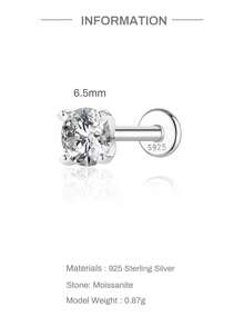 AnlaScheer 1pc 2mm-7mm 925 Sterling Silver Moissanite Flat Back Stud Earrings, 18K White Gold Plated 925 Silver Low Allergy D Color VVS1 Earrings, Unisex, Suitable For Daily Wear And Parties - Four Claws - View 14