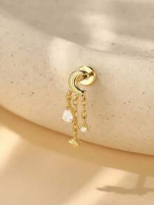 1Pc Crown Tassel 925 Sterling Silver Earrings For Women Flat Back Drop Earring Stud Earring Helix Cartilage For Daily Wear Party Fine Jewelry - Gold - View 2