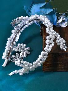 1pc Elegant Faux Pearl Bridal Headband For Women, Suitable For Wedding Party - Silver - View 8