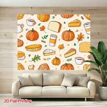 1pc Photography Backdrop (2D Flat), Autumn Pumpkin And Candy Photography Background, Polyester Fabric, Suitable For Home, Yard, Studio, Ideal Choice For Bold Pastoral Style And Product Display Photo Props, Also Suitable For Garden, Balcony, Patio Decor And Indoor Use - 8 - View 2