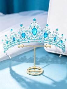 1pc Baroque Style Blue Crystal Rhinestone Crown Wedding Bridal Tiaras Valentine's Day Accessories - Baby Blue - View 6