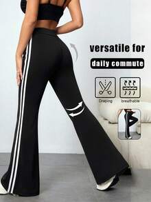 Spring/Summer New Women's Plus Size Sports Flare Leggings, Fashion Minimalist Versatile Casual Pants Black Fall - Black - View 1