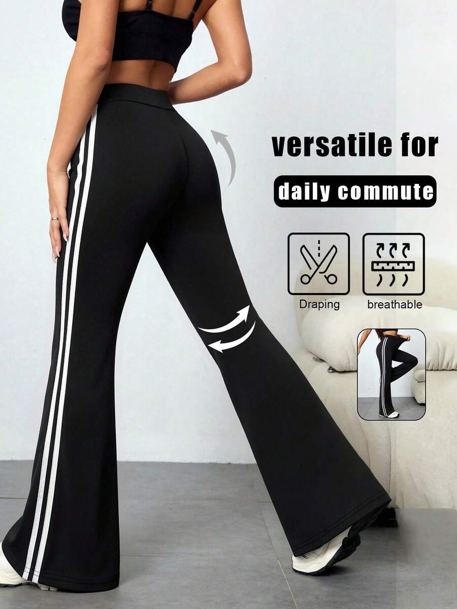 Spring/Summer New Women's Plus Size Sports Flare Leggings, Fashion Minimalist Versatile Casual Pants Black Fall - Black - View 1