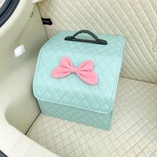 Car Trunk Leather Storage Box Multi-Functional Foldable Organizer Travel Essential Car Interior Decoration Accessory Bowknot Container For Vehicle Organization - Multicolor - View 12