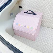 Car Trunk Leather Storage Box Multi-Functional Foldable Organizer Travel Essential Car Interior Decoration Accessory Bowknot Container For Vehicle Organization - Multicolor - View 22