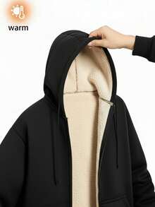 Men's Winter Casual Solid Color Minimalist Hooded Thermal Lined Jacket - Black - View 5