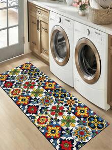 1pc American Style Colorful Vintage Tile Diatom Mud Kitchen Floor Mat, 3.5mm Rubber Non-Slip Bottom Oil-Resistant Wear-Resistant, Sponge Layer Water-Absorbent, Kitchen Bathroom Hallway Living Room Universal Foot Mat - View 10