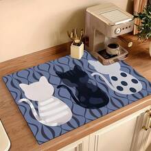 1pc Cat Themed Diatomaceous Earth Kitchen Counter Mat, Highly Absorbent, Suitable For Tableware, Coffee Machine, Microwave, Etc. Fashionable Watercolor Design, Ideal Choice For Modern Kitchen. - Multicolor - View 15