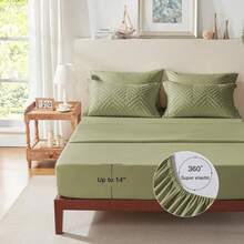Zzlpp - 7 Piece Complete Duvet Set, Cream Tufted Bed In A Bag With Duvet And Sheets, All Season Boho Bedding Set With 1 Duvet, 2 Decorative Pillowcases, 2 - 軍綠色 - 查看 7