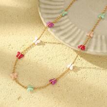 1pc Fashionable Handcrafted Metal Colorful Zirconia Small Flower Pendant Necklace, Suitable For Daily Wear - 金色 - 查看 6