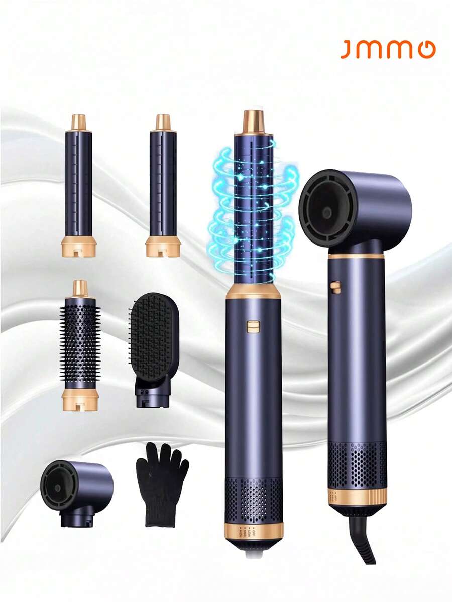 JMMO 5合1吹風造型梳，多功能熱風梳，Aistyler 800W-1000W 熱風造型圓梳，熱風梳，自動捲髮棒，直髮器，捲髮棒，加熱造型梳