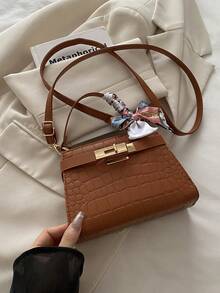 Mini bolso de mano de moda de unicolor con solapa de PU, bolso cuadrado - Marrón - Ver 2