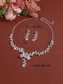 2pcs/Set Forest Style Main Gauze Alloy Rhinestone Vine Horse Eye Branch Leaf Double Water Drop Main Stone V-Neck Jewelry Set, Bridal White Gauze Strapless Dress Accessories, Women Necklace, Women Earrings, Women Accessories, Women Jewelry Set, Jewelry For Women - Multicolor - View 2