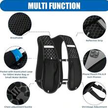 Running Water Bottle Storage Vest, Reflective Hydration Backpack Outdoor Hiking Vest Bag, Sports Water Bladder Backpack Hiking Bag Large Capacity Sports Hiking Camping Travel Lightweight Multi-Pocket Unisex, Suitable For Marathon Running Cycling Hiking, Adjustable Multi-Compartment - Multicolor - View 8