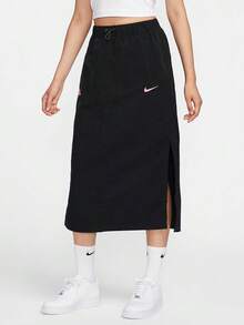 Rok panjang midi kasual wanita Nike dengan belahan di bagian bawah, motif polos, warna klasik, nyaman, bernapas, dan serbaguna. - Hitam - View 1