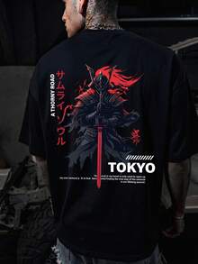 Dope | Cyberpunk Samurai Japanese & English Print Oversized Crew Neck Sweatshirt | Exquisite Design | Summer Essential | Easy To Match - Black - View 2