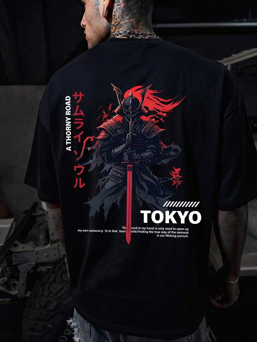 Dope | Cyberpunk Samurai Japanese & English Print Oversized Crew Neck Sweatshirt | Exquisite Design | Summer Essential | Easy To Match