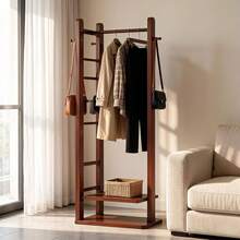 Double Layer Angled Clothes Rack, Space Saving, Ideal For Storing Clothes And Accessories, Sturdy And Modern Design (Brown) - Natural Wood Color - View 10