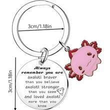 Pink Hexagonal Dinosaur Axolotl Inspirational Keychain, Heartwarming Encouragement Quote Stainless Steel Round Pendant, Healing Style Student Best Friend Birthday Gift, Portable Bag Charm - Axolotl Keychain - View 7