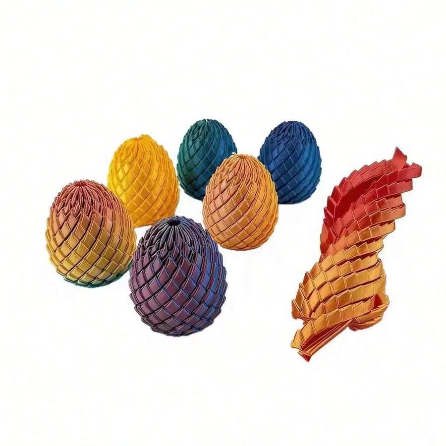 2pcs 3D Printed Movable Dragon Scale Dragon Egg Stress Relief Building Block Ornament, Multi-Color Gradient, Expandable, Assembleable Fingertip Toy, Stress Relief Healing Desktop Decor For Adults And Students, Creative Birthday And Holiday Gift