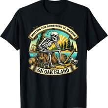 Funny Skeleton Waiting Something To Happen On Oak Island T-Shirt - Black - View 8