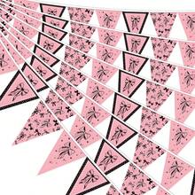 12 Peças Bandeira de Laço Coquette Rosa e Preto, 12 Peças Guirlanda de Bandeiras Triangulares com Estampa de Laço e Estrela, Bandeiras de Pennant Vintage Pré-Montadas para Aniversário de Meninas, Chá de Bebê, Chá de Panela, Bandeira de Laço Vintage, Decoração de Parede - Laço preto e rosa - Visão 4