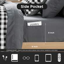 Summer Vacation 4/5/6/9 Pieces Bed-In-A-Bag Comforter Set 4 , Colorful Plaid Ruched Design With Decorative Pillows, Soft Microfiber Bedding Sets For All Seasons, Back-To-School Dorm Essentials, Christmas Thanks Giving Ideal Gifts - Black - 6/9pcs - View 8