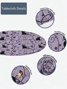 1pc Halloween Cat Milk Silk Polyester Elastic Tablecloth, Purple Washable Dining Tablecloth For Home Dining Room, Living Room, Kitchen Decoration, Suitable For Anniversary, Birthday Gift And Other Occasions - Multicolor - View 5