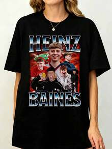 Heinzs Baines Multis Portrait Retro Bootleg Lightning Background Graphic Printed Casual Short Sleeve Boyfriend Style Fan Tee - 黑色 - 查看 1