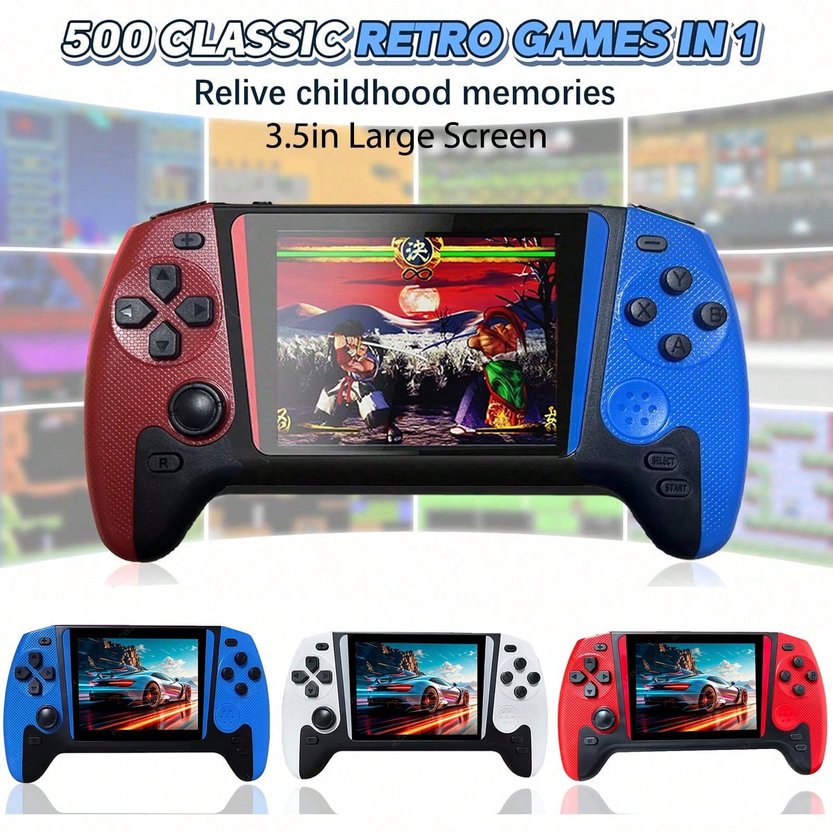Console da gioco portatile Q21, macchina per videogiochi portatile, 500 giochi retrò integrati, schermo HD da 3,5 pollici, batteria ricaricabile,