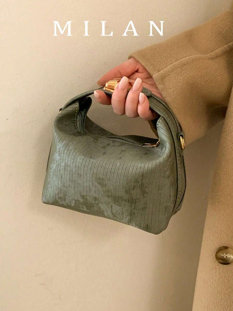 1 Piece Small Polka Dot Print Box Bag, Adjustable PU Zipper Crossbody Bag, Heart-Shaped Tassel Decoration, Fashionable Handbag For Daily Use, Date - Green - View 1