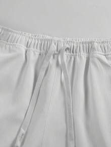 Men's Relaxed Fit Straight Leg Joggers, Drawstring Waist Lounge Sweatpants, Breathable Summer Beach Pants - White - View 3