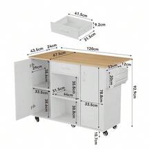 Kitchen Island, Kitchen Trolley With Fold-Down Worktop, 120 Cm, Rolling Service Cart With Drawer And Cupboard, Sonoma Oak, 92.9 X 120 X 43.5 Cm - White - View 5