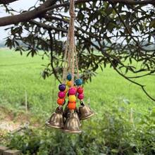 1pc Bohemian Style Wind Chime With 6 Bronze Bells And 18 Colorful Wooden Beads (Random Colors), Handcrafted, Complements Colorful Wooden Beads, Suitable For Decorating Yard, Patio And Garden - Beaded Bells-1pc - View 5