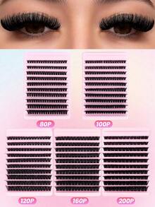 MAANGE 120/140/160/180簇加厚單根假睫毛，DIY接睫毛，80D/100D/120D/160D/200D，濃密仙女風分段簇睫毛，混捲，柔軟輕盈，易於佩戴，適合居家化妝，女性化妝愛好者的完美禮物 - D - 查看 1