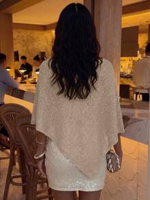 GLAMMY 夏季泳裝沙灘罩衫，女款可愛純白色針織上衣，不對稱下擺設計，微鬆適身長度 - 杏色 - 查看 6