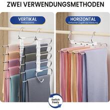 Zwei mehrlagige, faltbare Kleiderbügel aus Kunststoff und Edelstahl, Aufbewahrungsgestelle mit mehreren Fächern für Jeans, Hosen und Schals im Kleiderschrank - Silber - Übersicht 2