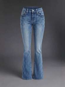 Nuevos jeans casuales de mujer con botones y bolsillos - Jeans de pierna recta de alta calidad, aptos para uso diario - Jeans de mujer talla grande vendidos de primavera - Azul - Ver 4