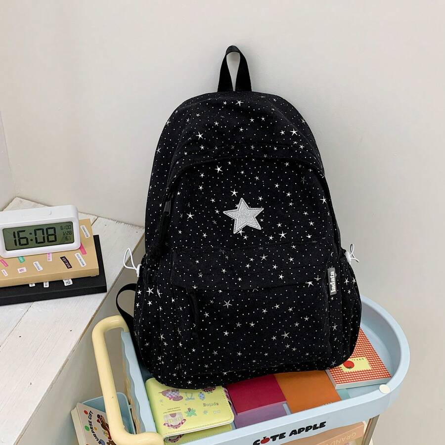 女款尼龍輕量後背包,防水休閒日常使用背包,多口袋極簡純色書包,適合上學、工作、旅行與日常使用 - 黑色 - 查看 1