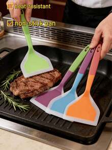 3/2/1pc Non-Scratch Wide Silicone Spatula, Heat-Resistant Non-Stick Pan Turner, Macaron Color-Block Long Handle Anti-Slip Comfortable Grip, Hanging Hole For Easy Storage, One-Piece Silicone Material Odorless, Soft Head Won't Scratch Enamel Pots And Flat Bottom Pans, Suitable For Frying Steak, Pancakes, Tamagoyaki, Hand-Grab Pancakes, Multi-Functional Kitchen Cooking Tool, Cross-Border Hot-Selling Colorful Silicone Cooking Spatula, Heat-Resistant Easy To Clean Home Kitchen Utensil - Multicolor - View 2