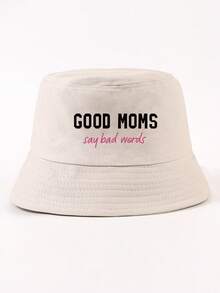 1件裝 時尚 GOOD MOMS SAY BAD WORDS 口號休閒漁夫帽 中性款 戶外旅行防曬顯臉小 可調節 百搭派對街頭風桶帽 - GOOD MOMS - 查看 30