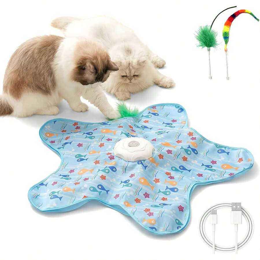 Rechargeable Interactive Cat Toy, Cat Hunting Toy, Smart Electric Cat Teaser Wand, Simulates Prey Movement, Interactive Puzzle Toy For Cats, Hands-Free Pet Entertainment, Suitable For Indoor Play For Large, Medium And Small Cats - Multicolor - View 1