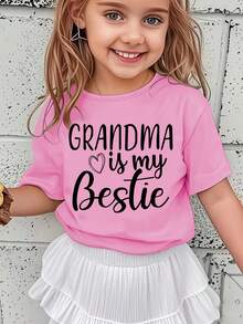 Versatile And Modern Casual T-Shirt For Girls With A Print Of The Phrase "My Grandmother Is My Best Friend". - 酒紅色 - 查看 1