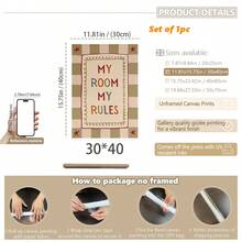 1pc Canvas Framed Wall Art Decor For Baby Room, "My Room, My Rules" Children's Theme Poster, Vintage Country Style Kids Bedroom Wall Decoration, Ready To Hang Framed Art, Suitable For Toddler Bedroom, Playroom, Teenager Corner, Imaginative Independent Space Theme Artwork, Vintage Style Kids Room Accent Decor, Kindergarten Decoration, Room Decor, Gift - Multicolor - View 16